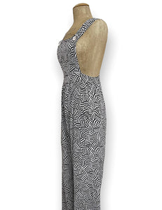 Black & White Deco Waves 1940s Style Rosie Bib Overalls