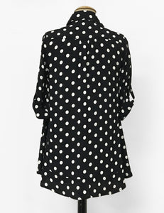 Black & White Big Dot Button Up Collared Hi-Low Blouse - FINAL SALE