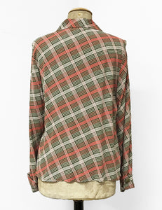 Pink & Green Plaid 1940s Style Button Up Hepburn Blouse - FINAL SALE