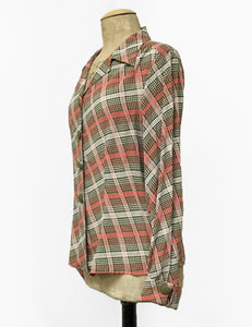 Pink & Green Plaid 1940s Style Button Up Hepburn Blouse - FINAL SALE
