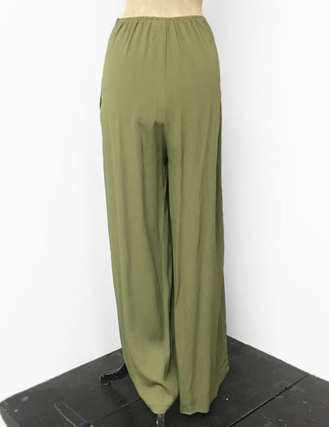 Solid Olive Green 1940s Style High Waisted Palazzo Pants
