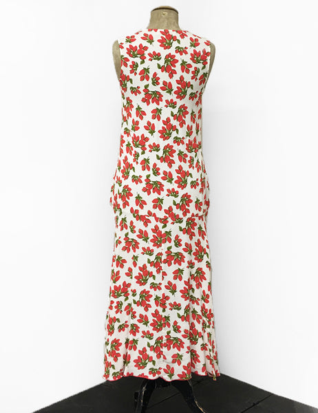 Ivory & Red Rosebud Sleeveless 20s Charleston Flapper Dress - FINAL SALE