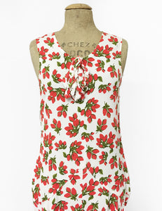 Ivory & Red Rosebud Sleeveless 20s Charleston Flapper Dress - FINAL SALE