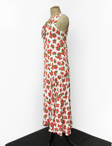 Ivory & Red Rosebud Sleeveless 20s Charleston Flapper Dress - FINAL SALE