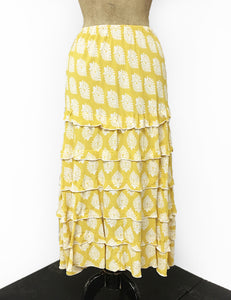 Yellow Vintage Turtle Stamp Print Layered Boot Length Cake Skirt