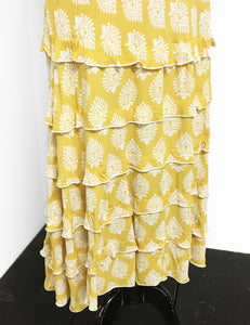 Yellow Vintage Turtle Stamp Print Layered Boot Length Cake Skirt